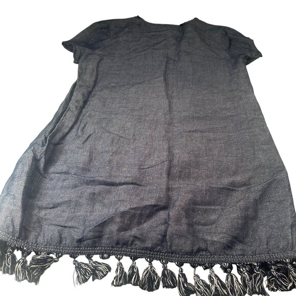 Highline Collective Denim Mini Dress Fringe Tassel Womens Short Sleeve Chambray - Picture 7 of 13